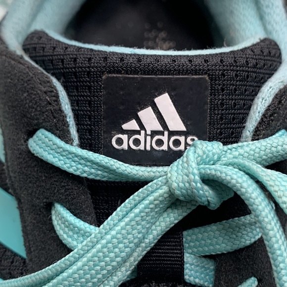 Addidas Running Jogging Workout Shoes Sneakers Black & Aqua Cushion Insoles - Picture 4 of 17